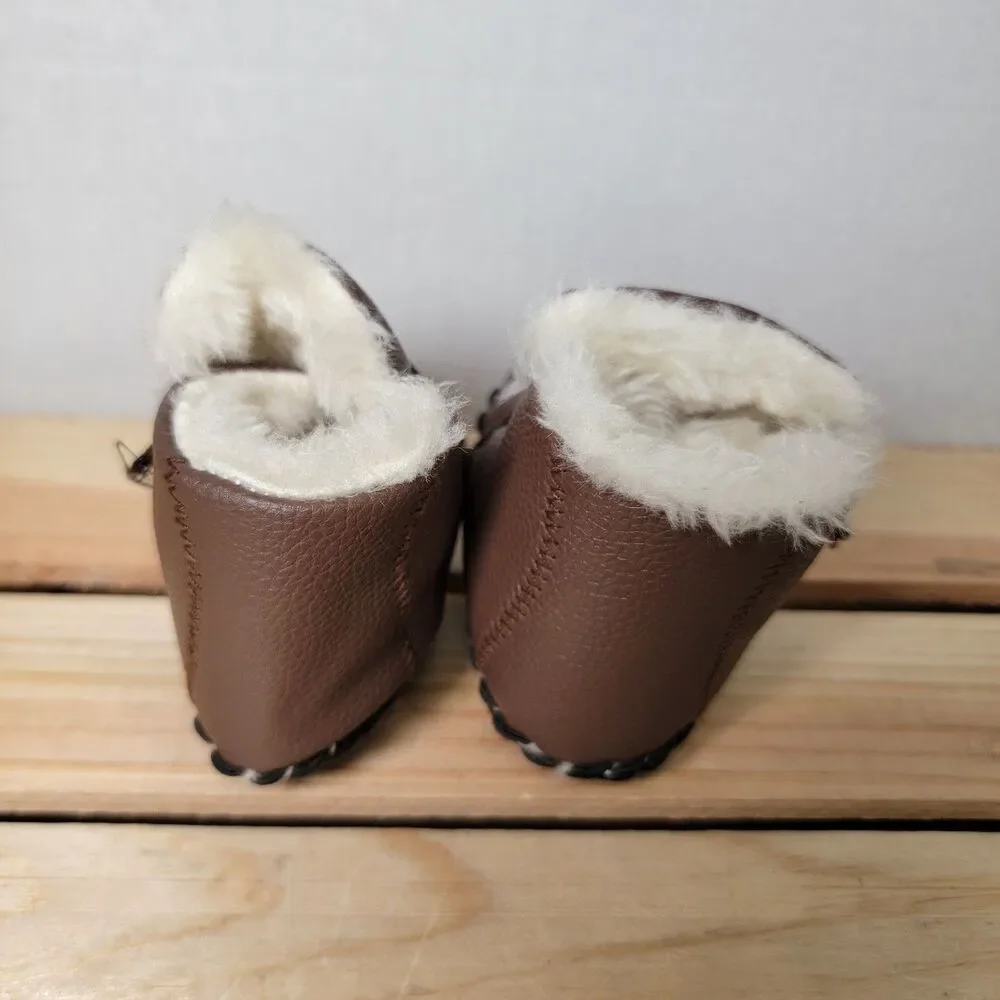 Infant Dark Brown Faux Leather Moccasins - Size 2